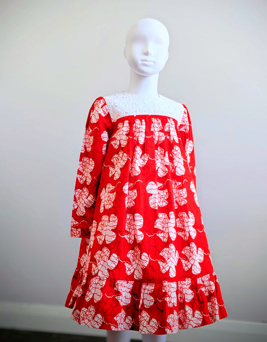 Girls' long-sleeve floral ruffle dress(6-9yrs)