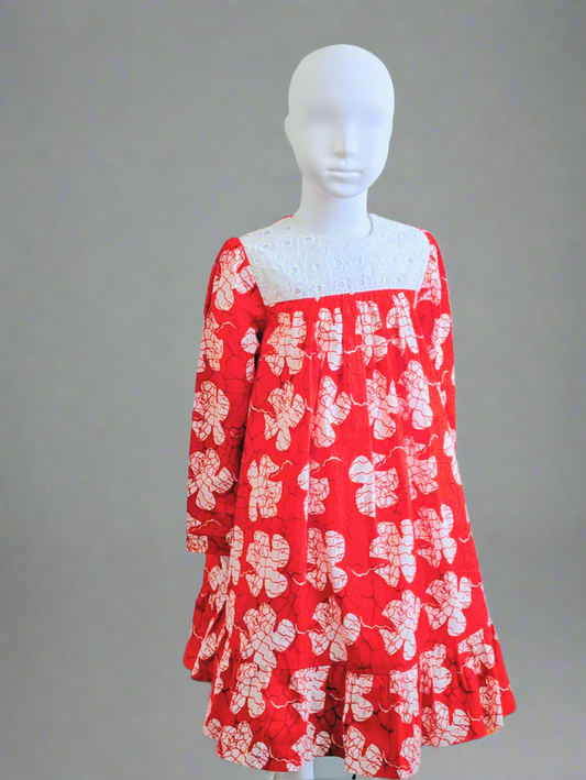 Girls' long-sleeve floral ruffle dress(6-9yrs)