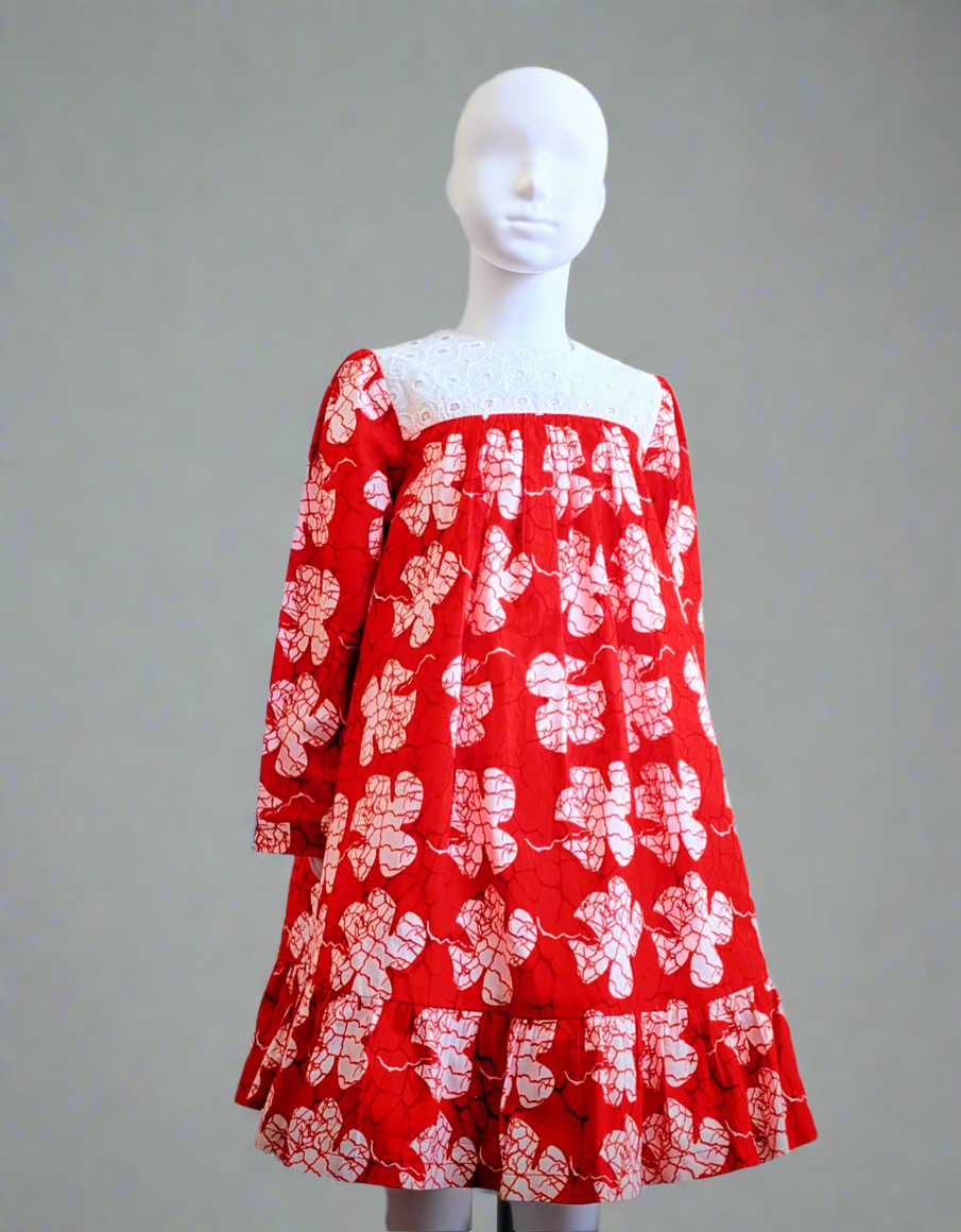 Girls' long-sleeve floral ruffle dress(6-9yrs)