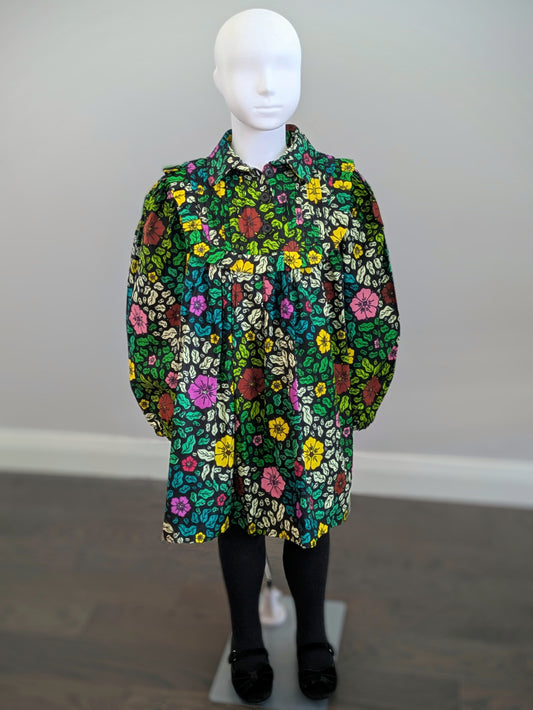 Girls’ Long Sleeve African Print Ruffle Dress (5-9yrs)