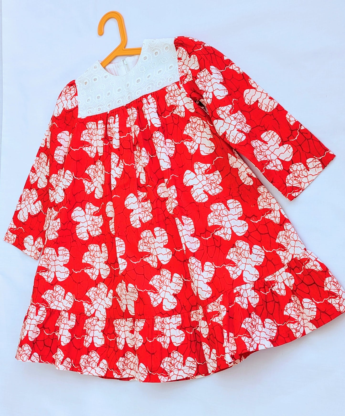 Girls' long-sleeve floral ruffle dress(6-9yrs)